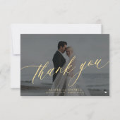Moderne kalligrafie foto zwart goud bruiloft bedankkaart (Voorkant)