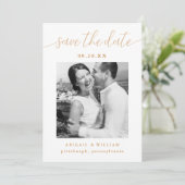 Moderne kalligrafie Foto Zwart-wit Bruiloft Save The Date (Staand voorkant)