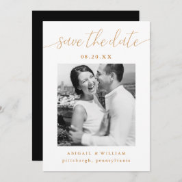Moderne kalligrafie Foto Zwart-wit Bruiloft Save The Date