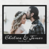 Moderne kalligrafie Foto zwart-wit bruiloft Sparkling Wijnetiket (Enkel label)