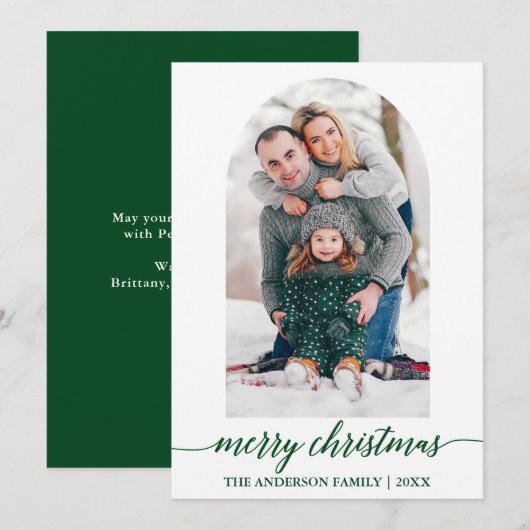 Moderne kalligrafie Fotoarcering Groene Kerstmis Feestdagenkaart (Voorkant / Achterkant)