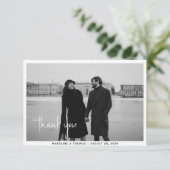 Moderne kalligrafie Fotobruiloft Bedankkaart (Staand voorkant)