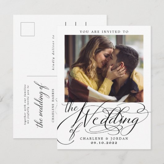 Moderne kalligrafie Fotobruiloft Uitnodiging Briefkaart (Voorkant / Achterkant)
