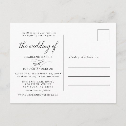 Moderne kalligrafie Fotobruiloft Uitnodiging Briefkaart (Achterkant)