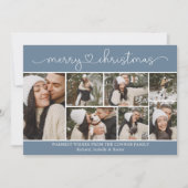 Moderne kalligrafie Fotocollage Blauwe Kerstmis Kaart (Voorkant)