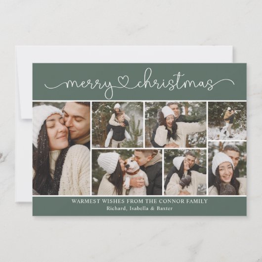 Moderne kalligrafie Fotocollage Groene Kerstmis Kaart (Voorkant)