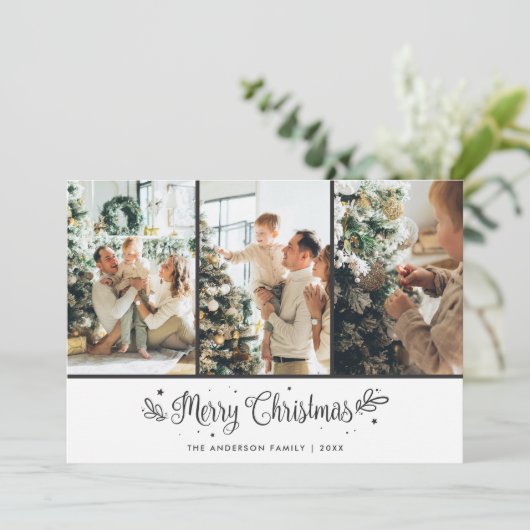 Moderne kalligrafie Fotocollage kerst Feestdagenkaart (Staand voorkant)