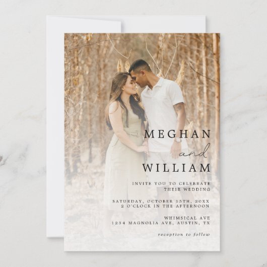 Moderne kalligrafie fotocollage QR code bruiloft Kaart (Voorkant)