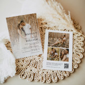 Moderne kalligrafie fotocollage QR code bruiloft Kaart