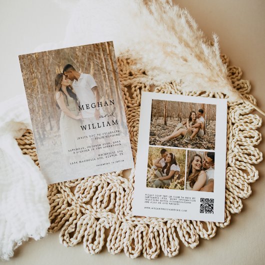 Moderne kalligrafie fotocollage QR code bruiloft Kaart