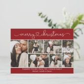 Moderne kalligrafie fotocollage rode kerst kaart (Staand voorkant)