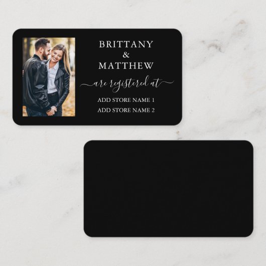 Moderne kalligrafie Fotoweddenschap Black Informatiekaartje (Voorkant / Achterkant)