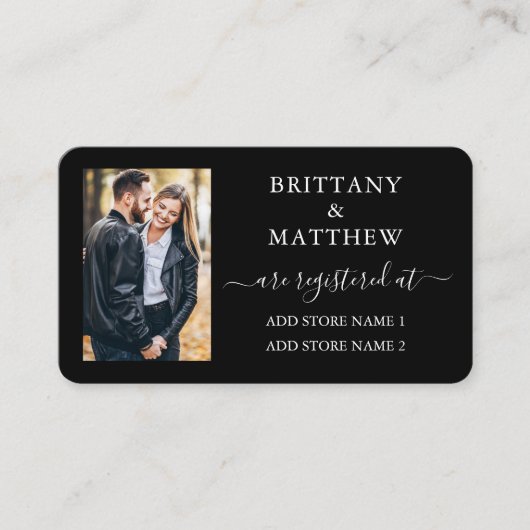 Moderne kalligrafie Fotoweddenschap Black Informatiekaartje (Voorkant)