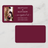 Moderne kalligrafie Fotoweddenschap Burgundy Informatiekaartje (Voorkant / Achterkant)