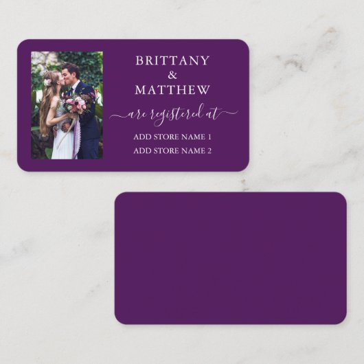 Moderne kalligrafie Fotoweddenschap Paars Informatiekaartje (Voorkant / Achterkant)