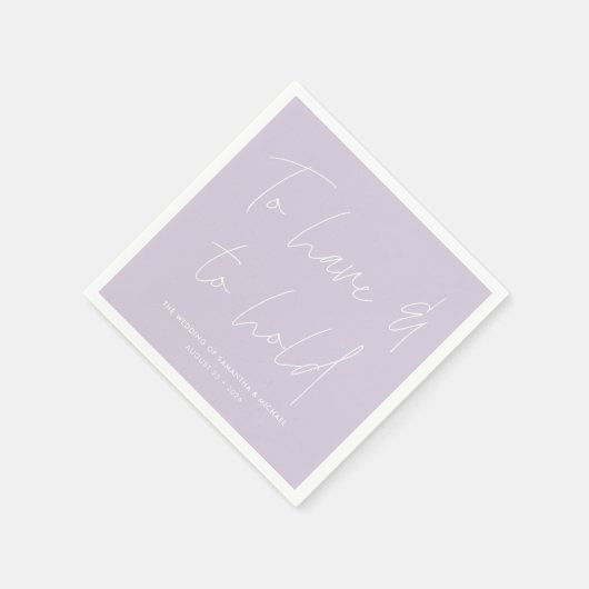 Moderne kalligrafie gelooft Lavendel Paarse bruilo Servet (Hoek)