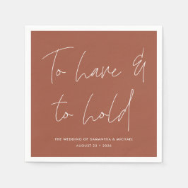 moderne kalligrafie gelooft terracotta bruiloft servet