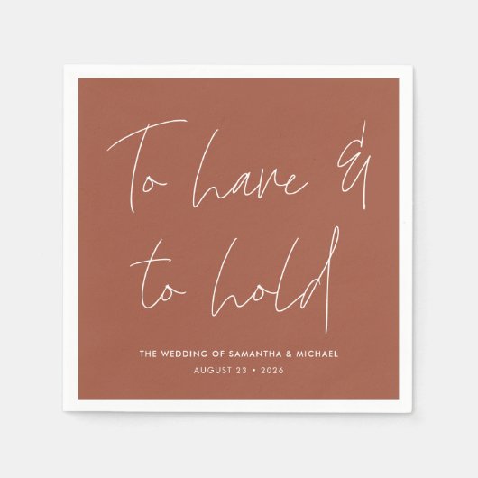 moderne kalligrafie gelooft terracotta bruiloft servet (Voorkant)