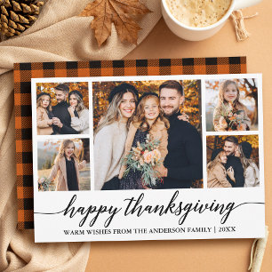 Moderne kalligrafie geruite Thanksgiving 5 foto Feestdagenkaart