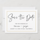 Moderne kalligrafie Gold Border Save The Date (Voorkant)