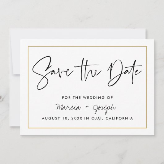 Moderne kalligrafie Gold Border Save The Date (Voorkant)