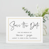 Moderne kalligrafie Gold Border Save The Date (Staand voorkant)