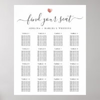 Moderne kalligrafie Gold Heart Wedding Seating Cha