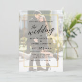 Moderne kalligrafie Gold Lijst Photo Wedding Kaart (Staand voorkant)