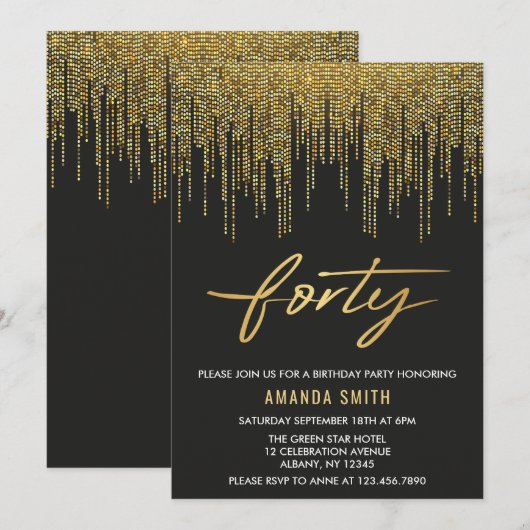 Moderne kalligrafie goud en zwart 40e verjaardag kaart (Voorkant / Achterkant)