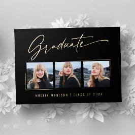 Moderne kalligrafie goud inkt schrift afstudeerfot folie uitnodiging