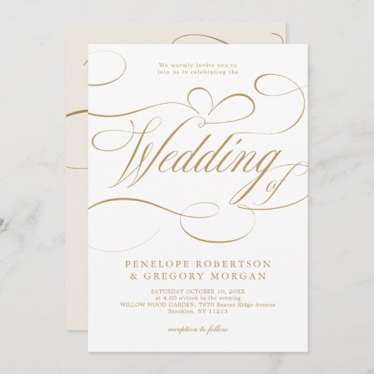 Moderne kalligrafie goud wit QR code bruiloft Kaart (Voorkant / Achterkant)