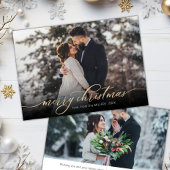 Moderne kalligrafie gouden script 2 foto kerst feestdagenkaart