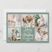 Moderne kalligrafie Green 5-fotokerst Feestdagenkaart (Voorkant)