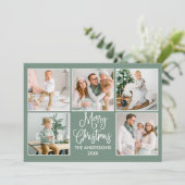 Moderne kalligrafie Green 5-fotokerst Feestdagenkaart (Staand voorkant)