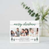 Moderne kalligrafie Green Pines Kerstmis 3 Foto Briefkaart (Staand voorkant)
