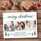 Moderne kalligrafie Green Pines Kerstmis 3 Foto Briefkaart