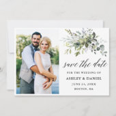 Moderne kalligrafie Greenery Couple Foto Save The Date (Voorkant)