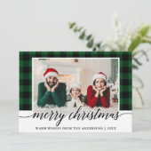 Moderne kalligrafie Groen geruite foto Kerstmis Feestdagenkaart (Staand voorkant)