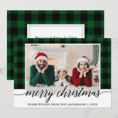 Moderne kalligrafie Groen geruite foto Kerstmis Feestdagenkaart (Voorkant / Achterkant)
