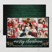 Moderne kalligrafie Groen hout 5 FotoKerstmis Feestdagenkaart (Voorkant / Achterkant)