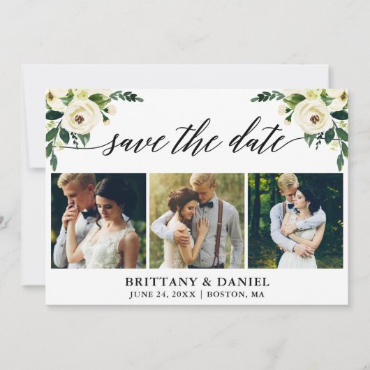 Moderne kalligrafie Groene Floral 3 Foto Save The Date (Voorkant)