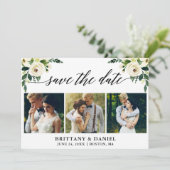 Moderne kalligrafie Groene Floral 3 Foto Save The Date (Staand voorkant)