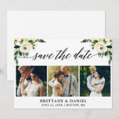 Moderne kalligrafie Groene Floral 3 Foto Save The Date (Voorkant / Achterkant)