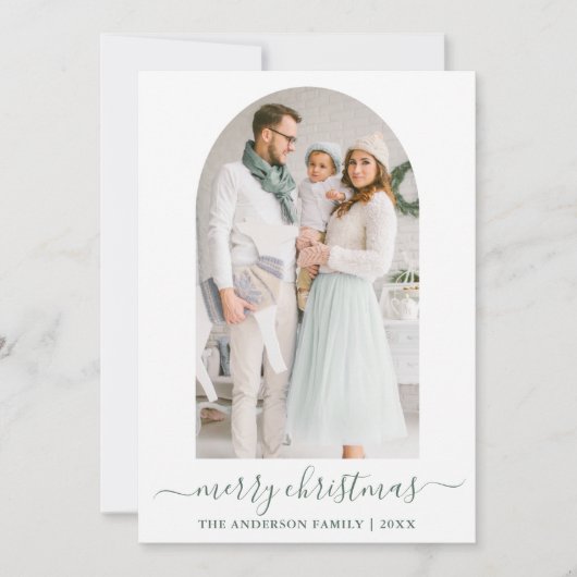 Moderne kalligrafie Groene foto Kerstmis Feestdagenkaart (Voorkant)