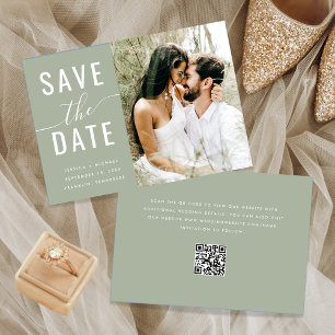 Moderne kalligrafie Groene foto QR-code Save The Date