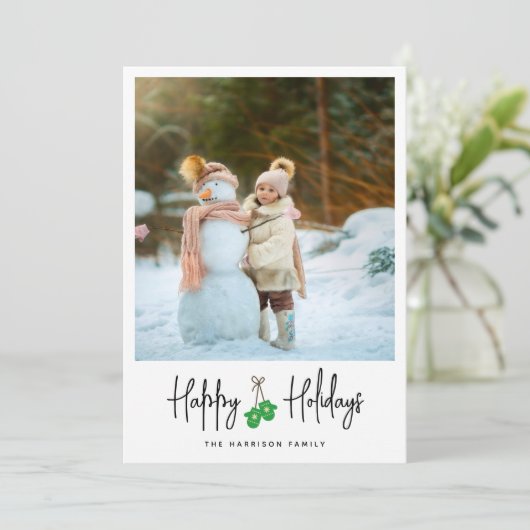 Moderne kalligrafie groene Mittens fotoflat Feestdagenkaart (Staand voorkant)