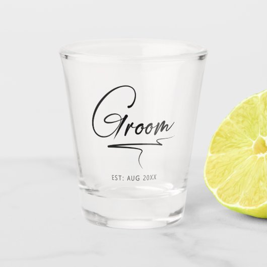 Moderne kalligrafie Groom ID1025 Shot Glas (Voorkant)