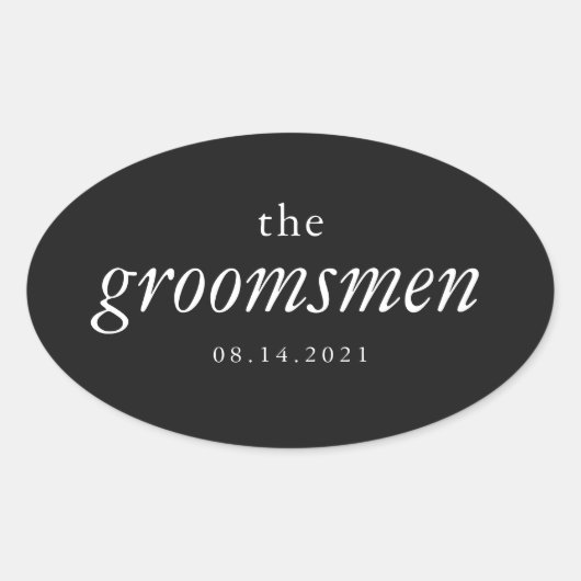 Moderne kalligrafie Groomsmen Bruiloft Ovale Stick Sticker (Voorkant)