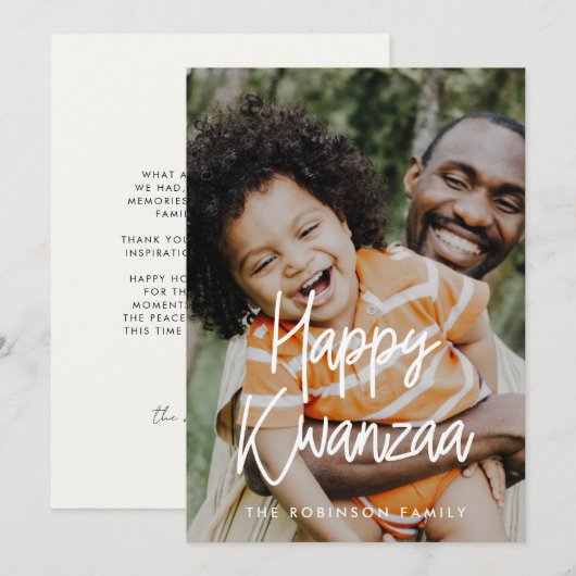 Moderne kalligrafie Happy Kwanzaa foto Feestdagenkaart (Voorkant / Achterkant)