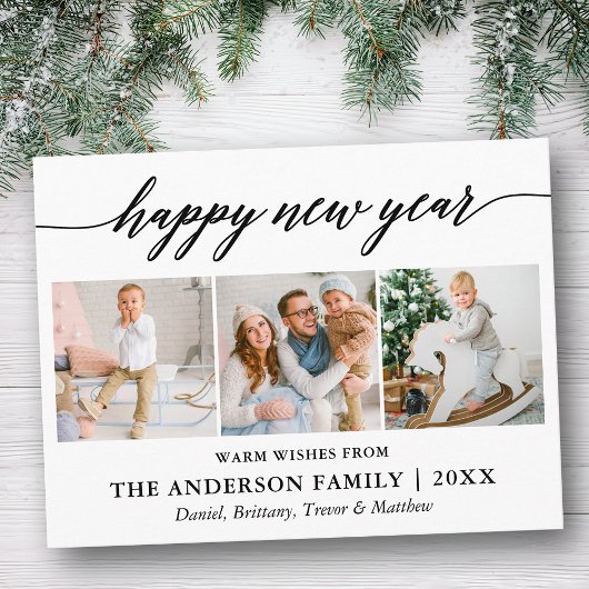 Moderne kalligrafie Happy Nieuwjaar 3 Foto Briefkaart